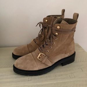 AllSaints Womens Dark Sand Suede Donita Combat Boot Size 8US/38EU